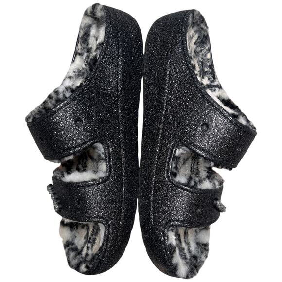 CROCS Classic Cozzzy Disco Glitter Sandal Men 13 Comfort Zebra Fur Lining 208074 - Picture 12 of 15